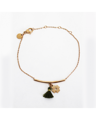 Bracelet femme - Trendykiss - BLT N° 2 - Bijou acier doré - bracelet trèfle avec pompon