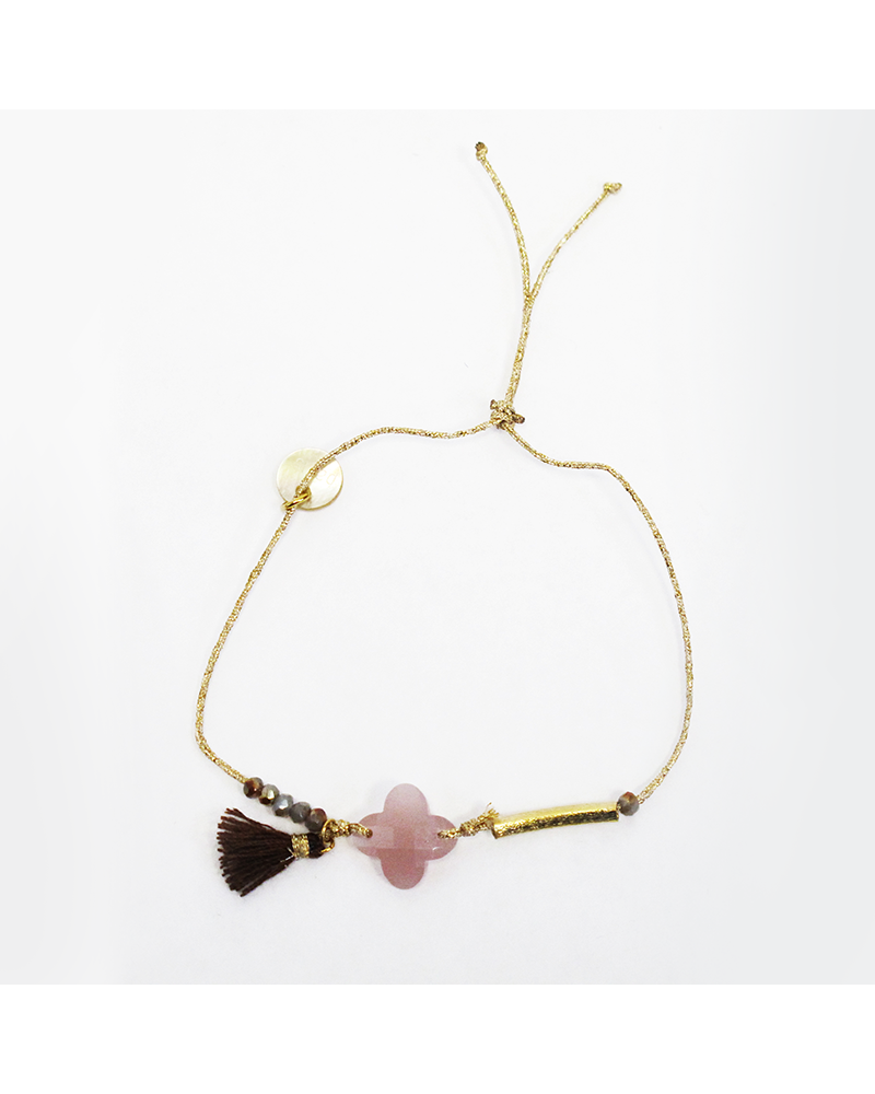 Bracelet femme - Trendykiss - BLT N° 3 - Bijou acier doré - bracelet pierre rose avec pompon