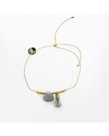 Bracelet femme - Trendykiss - BLT N° 5 - Bijou acier doré - bracelet pierre coeur avec pompon