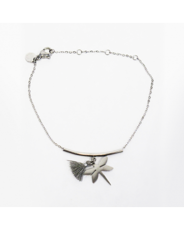 Bracelet femme - Trendykiss - BLT N° 6 - Bijou acier argenté - bracelet libellule avec pompon