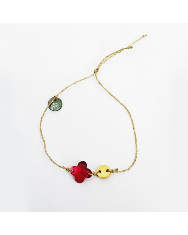 Bracelet femme - Trendykiss - BLT N° 8 - Bijou acier doré - bracelet pierre rouge
