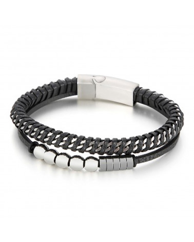 Men's Bracelet - Lee Cooper - LCB01348.351 - Leather & Steel Bracelet