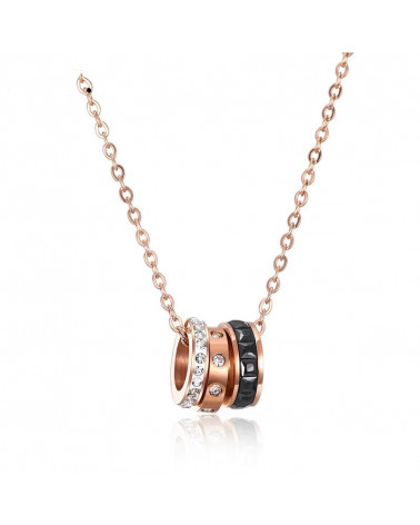 Damenhalskette - Lee Cooper - LC,N,01013,450 - Rosa vergoldetes Stahljuwel - Anhänger mit drei Ringen
