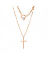 Women's necklace - Lee Cooper - LC,N,01015,410 - Steel jewel with pink gold finish - Double ring chain and cross
