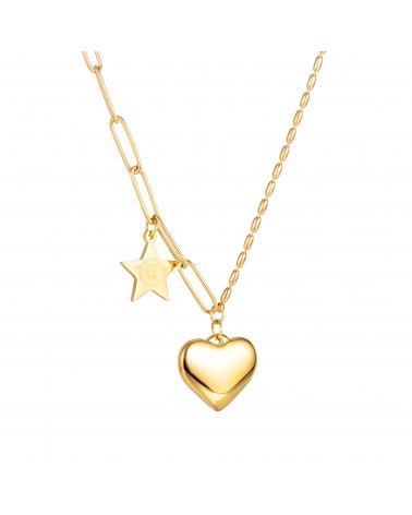 Woman necklace - Lee Cooper - LCN01016,110 - Gold plated steel jewel - heart and star pendants