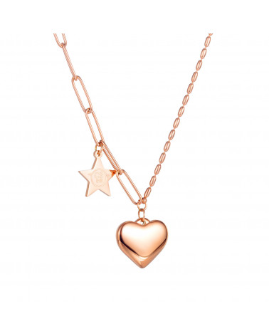 Collier femme - Lee Cooper - LCN01016,410 - Bijou acier doré rose - pendentifs coeur et étoile