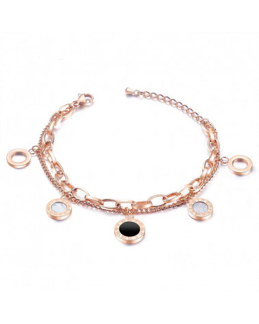 Woman Bracelet - Lee Cooper - LCB01028,450 - Pink gold plated steel bracelet - Double chain - Pampilles