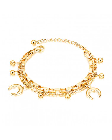 Woman Bracelet - Lee Cooper - LCB01032,110 - Gold plated steel bracelet - Double chain and moon pendants