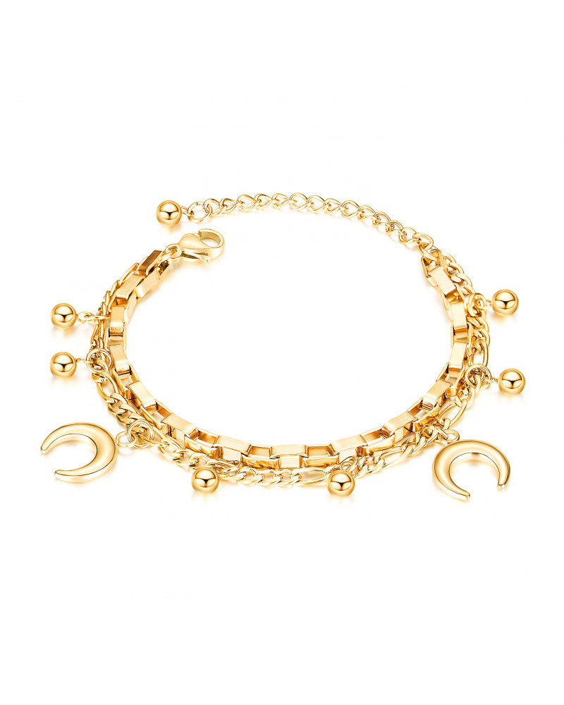 Woman Bracelet - Lee Cooper - LCB01032,110 - Gold plated steel bracelet - Double chain and moon pendants