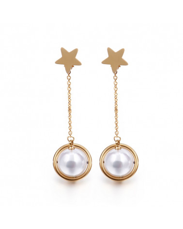 Women's earrings - LeeCooper - LCE01065,120 - Gold plated steel - Gold chain with gold stars and pearls