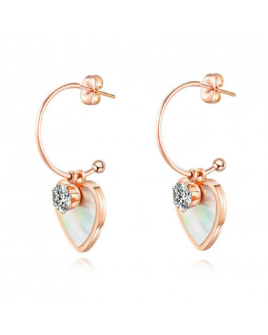 Women's earrings - LeeCooper - LCE01077,420 - Pink gold-plated steel - Pink gold-plated half hoop with pearly heart and stone