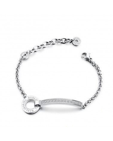 Lee Cooper Jewellery Bracciale Donna - LCB01033,330 - Bracciale in acciaio placcato argento - Forever Love con strass e anello