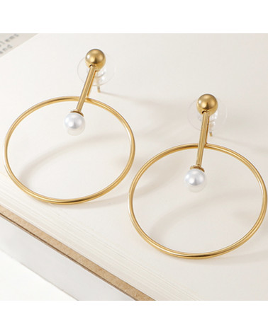 Women's Earrings - LeeCooper - LCE01074.110 - Gold plated steel - Gold plated shank and hoop, pearl