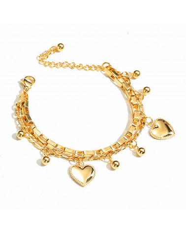 Bracelet femme - Lee Cooper - LCB01035,110 - Bijou acier doré - double chaine et pampilles coeur