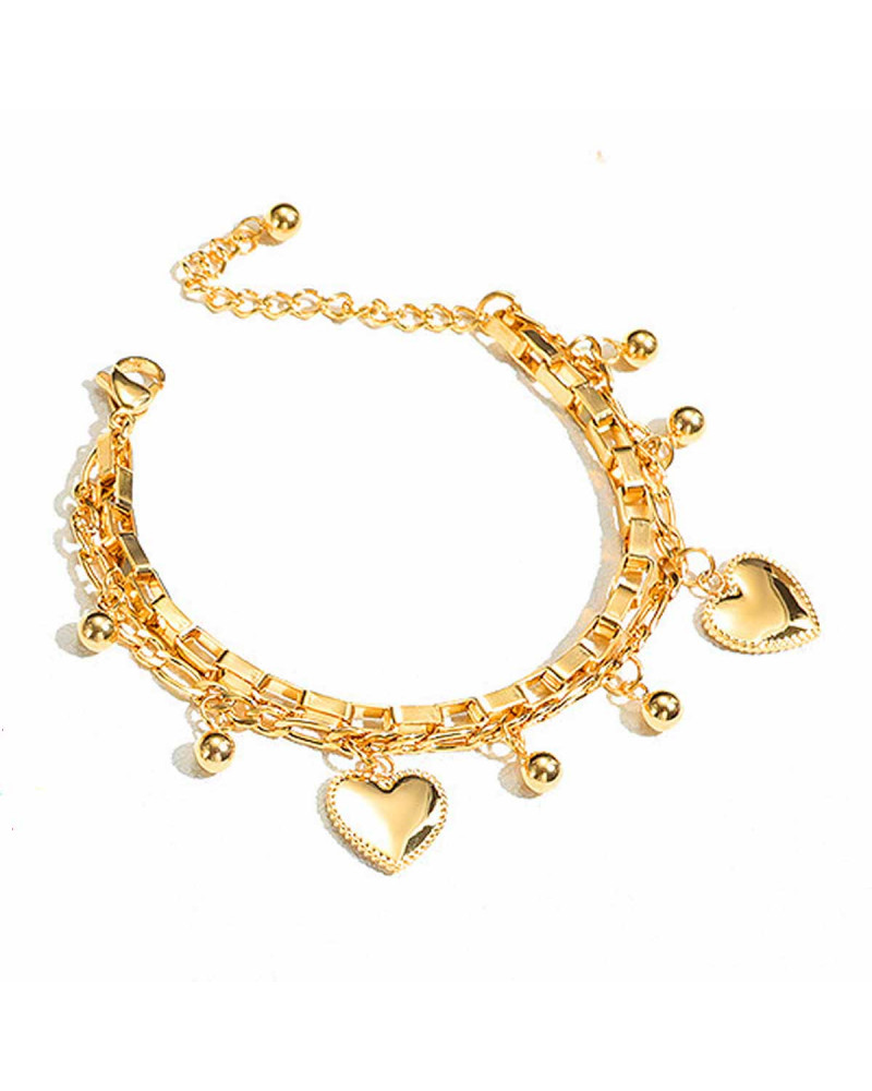 Woman Bracelet - Lee Cooper - LCB01035,110 - Gold plated steel bracelet - double chain and heart tassel