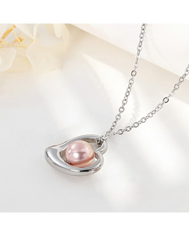 Collier femme - Lee Cooper - LCS01045,380 - Bijou acier argenté - chaine et pendentif coeur avec perle rose