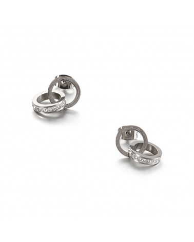 Boucles d'oreilles femme - Lee Cooper - LCS01052,330,BO - Bijou acier argenté - anneaux entrelacés