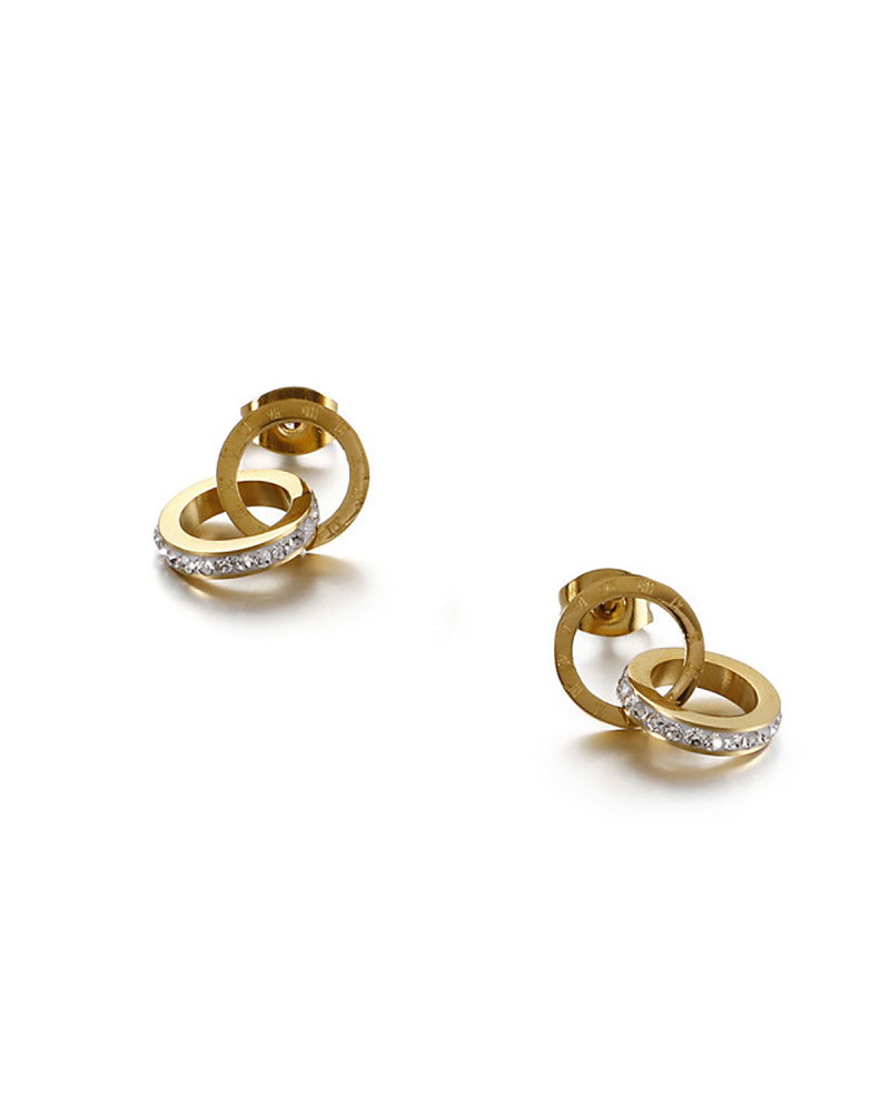 Boucles d'oreilles femme - Lee Cooper - LCS01052,110,BO - Bijou acier doré - anneaux entrelacés